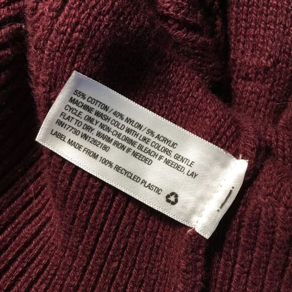 Burgundy round neck knitted sweater vertical patterns size Medium rolled cuffs - Picture 8 of 8